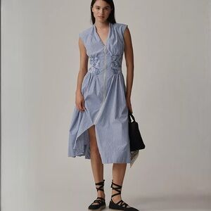 The Tommie Cap-Sleeve Smocked Front-Zip Shirt Dress: Shine Edition